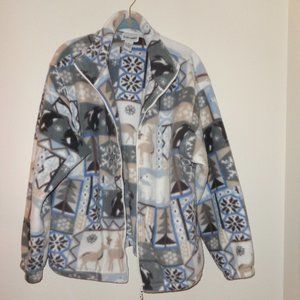Wintry Scenes Plush Fleece Jacket w/pocket, zipper front - M